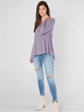Free People Lavender Scoop-Neck Long Sleeve Blouse Love Valley Top Size Small